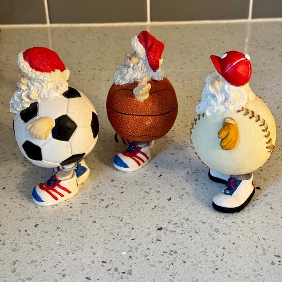 3 Vintage Sports Santa Christmas Bobblehead Figurines Soccer Baseball Basketball - Picture 2 of 12